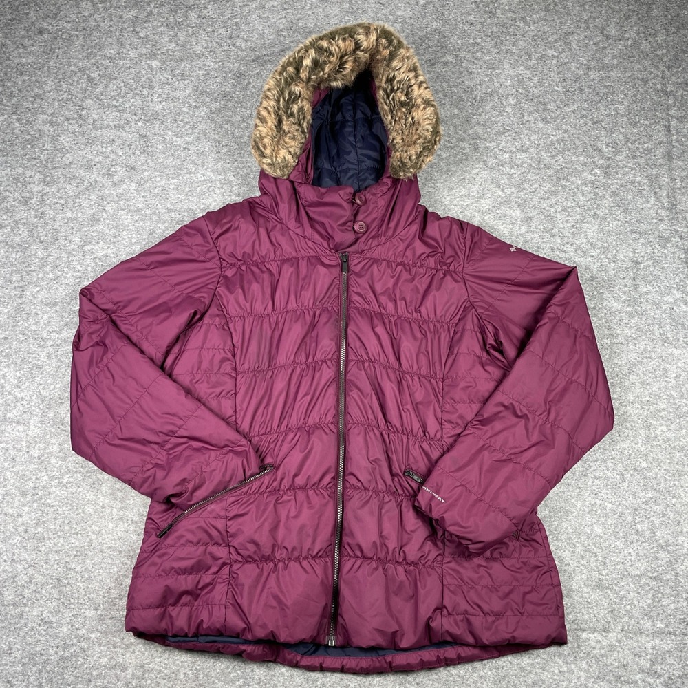 Columbia Puffer Jacket Womens XXL Purple Omni-Heat Faux Fur Hood Padded Warm